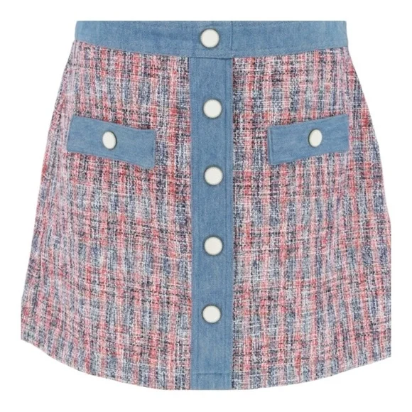 House of Harlow 1960 blue denim and pink button tweed skirt | Size 10 - Picture 2 of 9